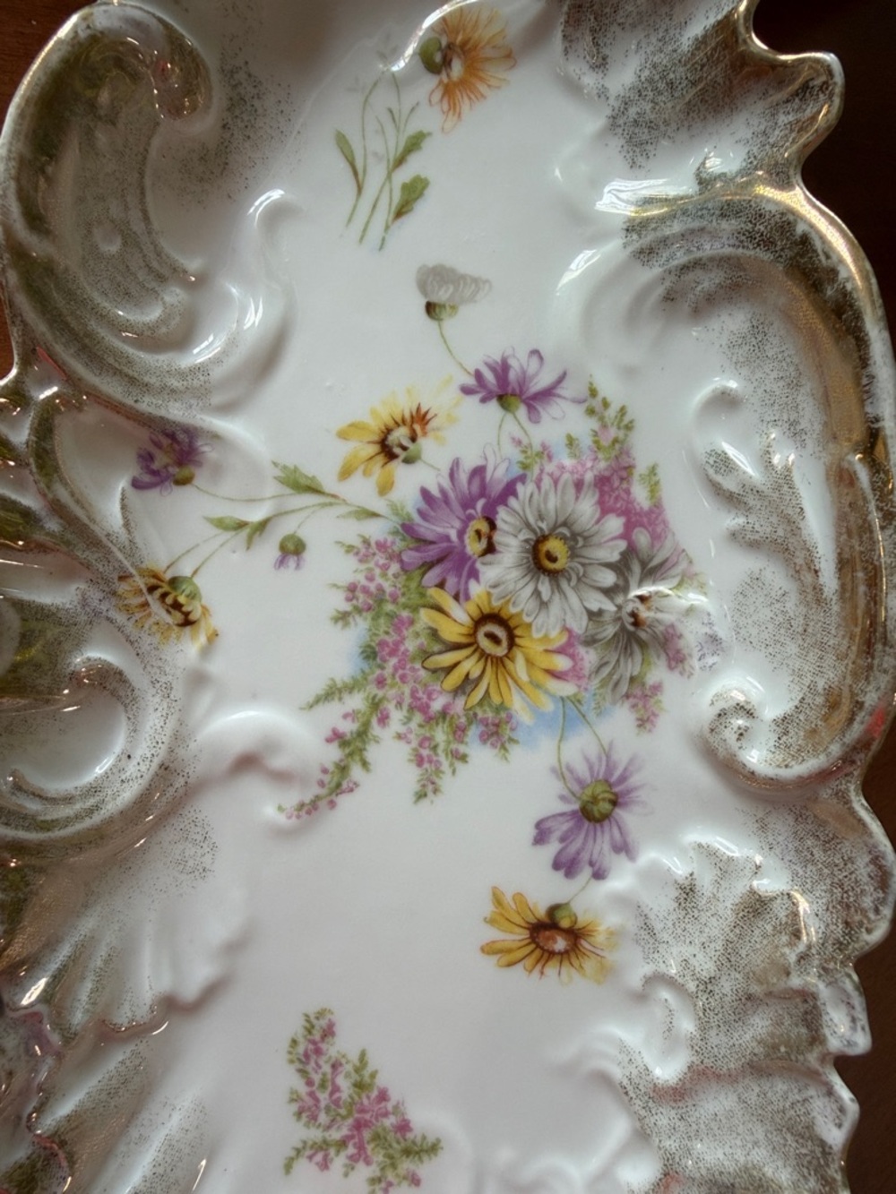 RS Prussia Porcelain Double Handle Ornate Floral Tray with Gold Trim - Picture 2 of 12